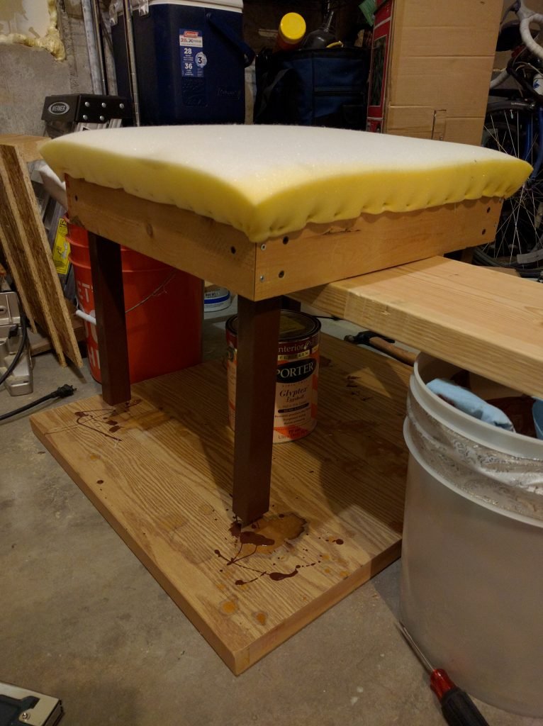 The paint was pooling at the feet, which was no bueno, so Josh lifted it up to dry
