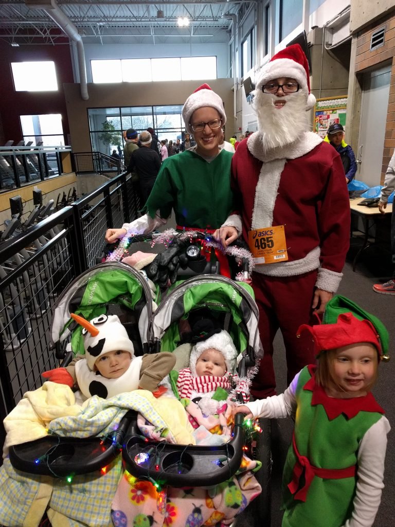 Here's our whole Christmasy crew! Santa, one big elf, one little elf, Olaf, and adorable classic snowman!